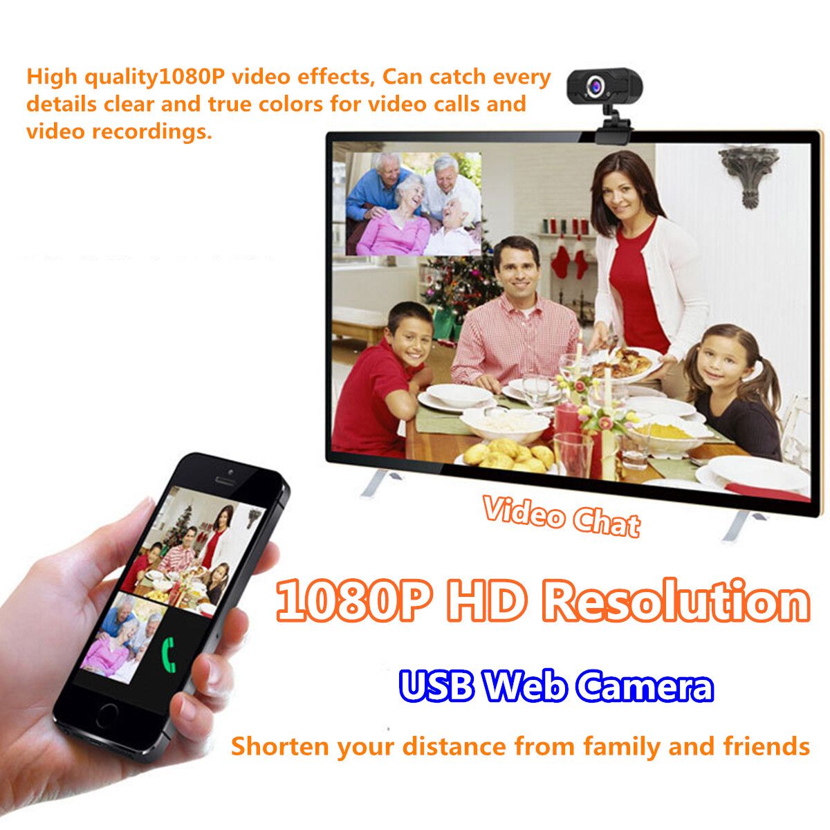 USB 2.0 1080P HD Webcam Camera Built-in Microphone Laptop Desktop PC Computer Web Mic Live Broadcast Online Lessons Conference