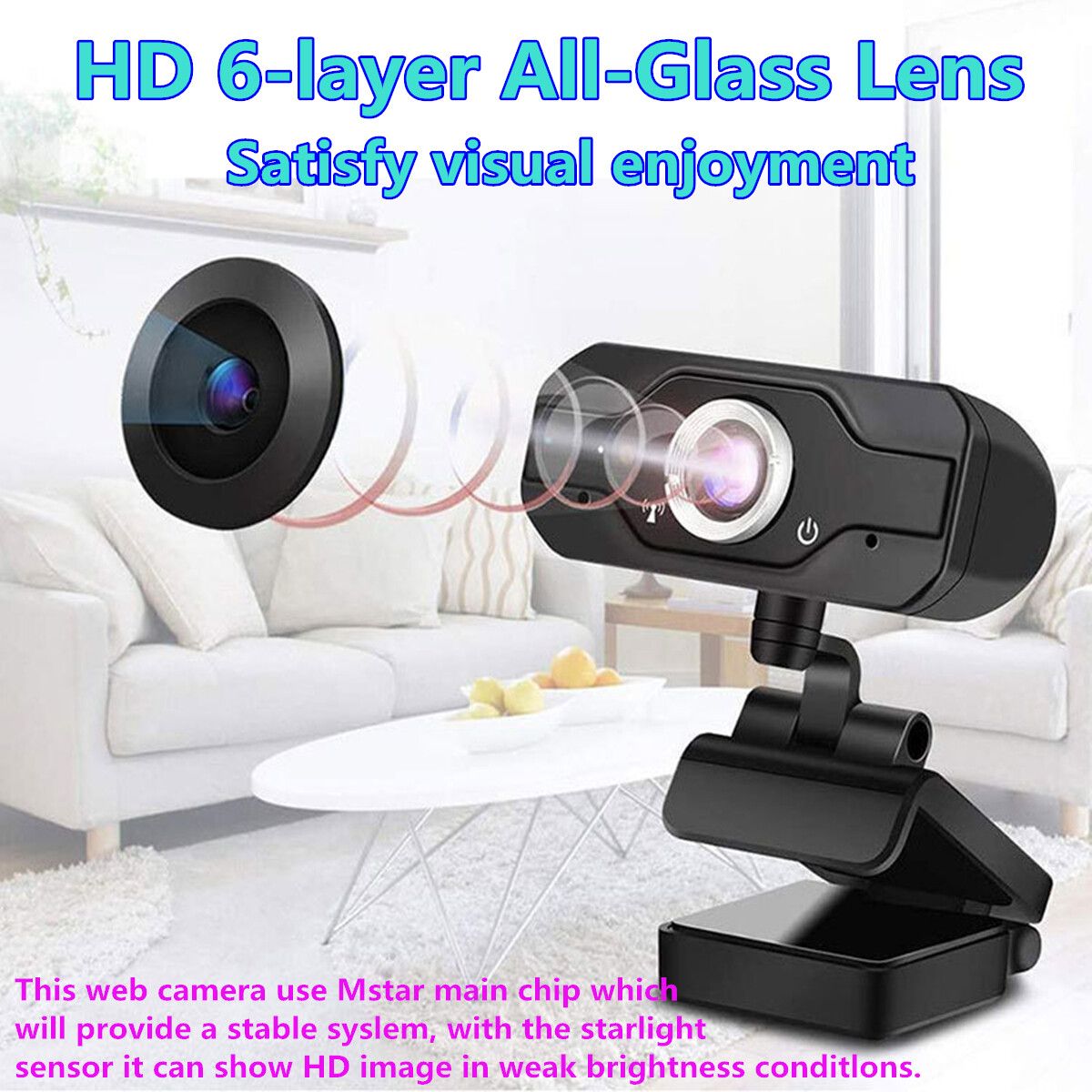 USB 2.0 1080P HD Webcam Camera Built-in Microphone Laptop Desktop PC Computer Web Mic Live Broadcast Online Lessons Conference