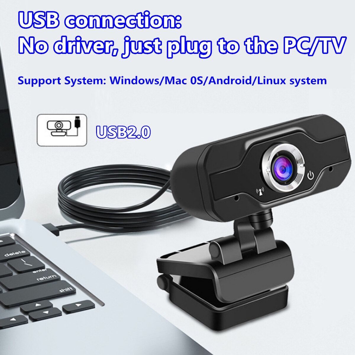 USB 2.0 1080P HD Webcam Camera Built-in Microphone Laptop Desktop PC Computer Web Mic Live Broadcast Online Lessons Conference