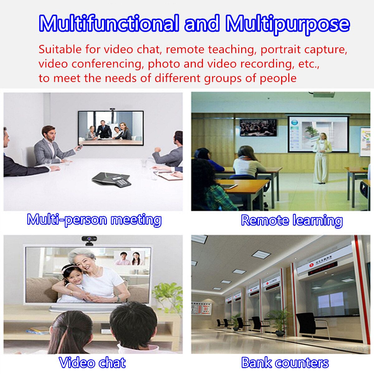 USB 2.0 1080P HD Webcam Camera Built-in Microphone Laptop Desktop PC Computer Web Mic Live Broadcast Online Lessons Conference