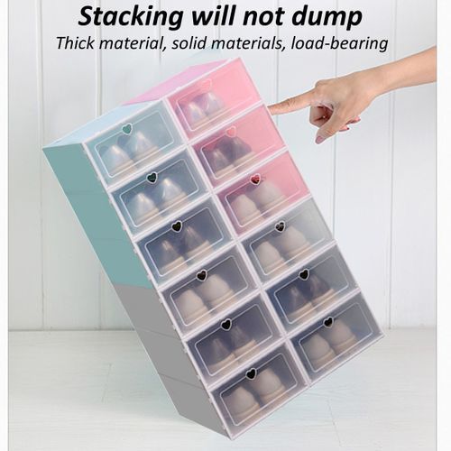 4pcs Foldable Shoe Box Storage Plastic Transparent Case Stac