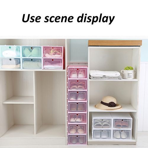 4pcs Foldable Shoe Box Storage Plastic Transparent Case Stac