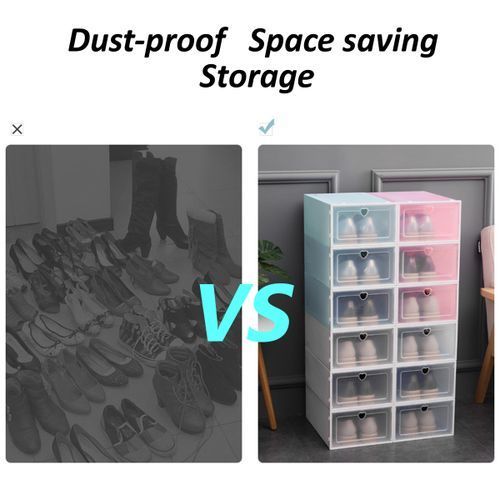 4pcs Foldable Shoe Box Storage Plastic Transparent Case Stac