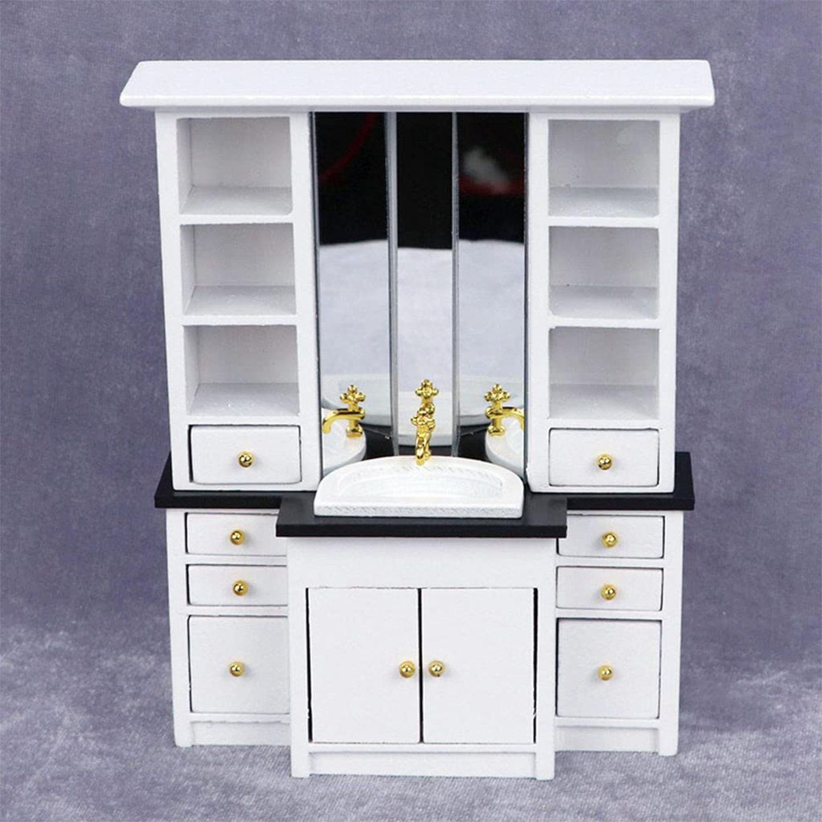 1/12 Doll House Miniature Cupboard Wash Basin Sink Cabinet T