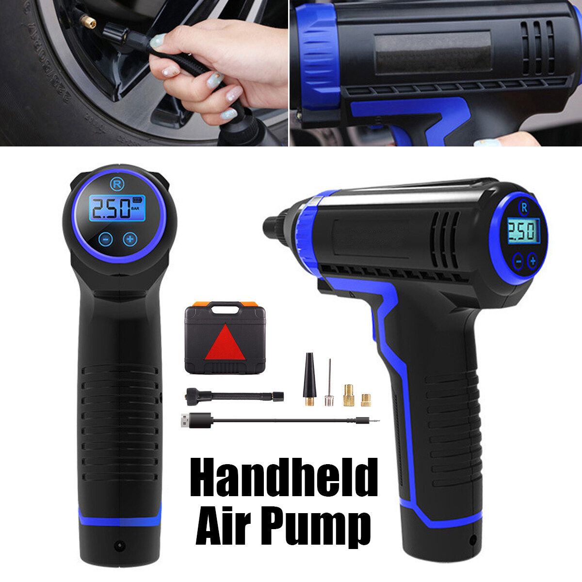 12V 150PSI 40L/min 2200mAh Wired Air Compressor, Portable Tire Inflator, Hand Held Air Pump With Digital LCD Rechargeable Li-ion
