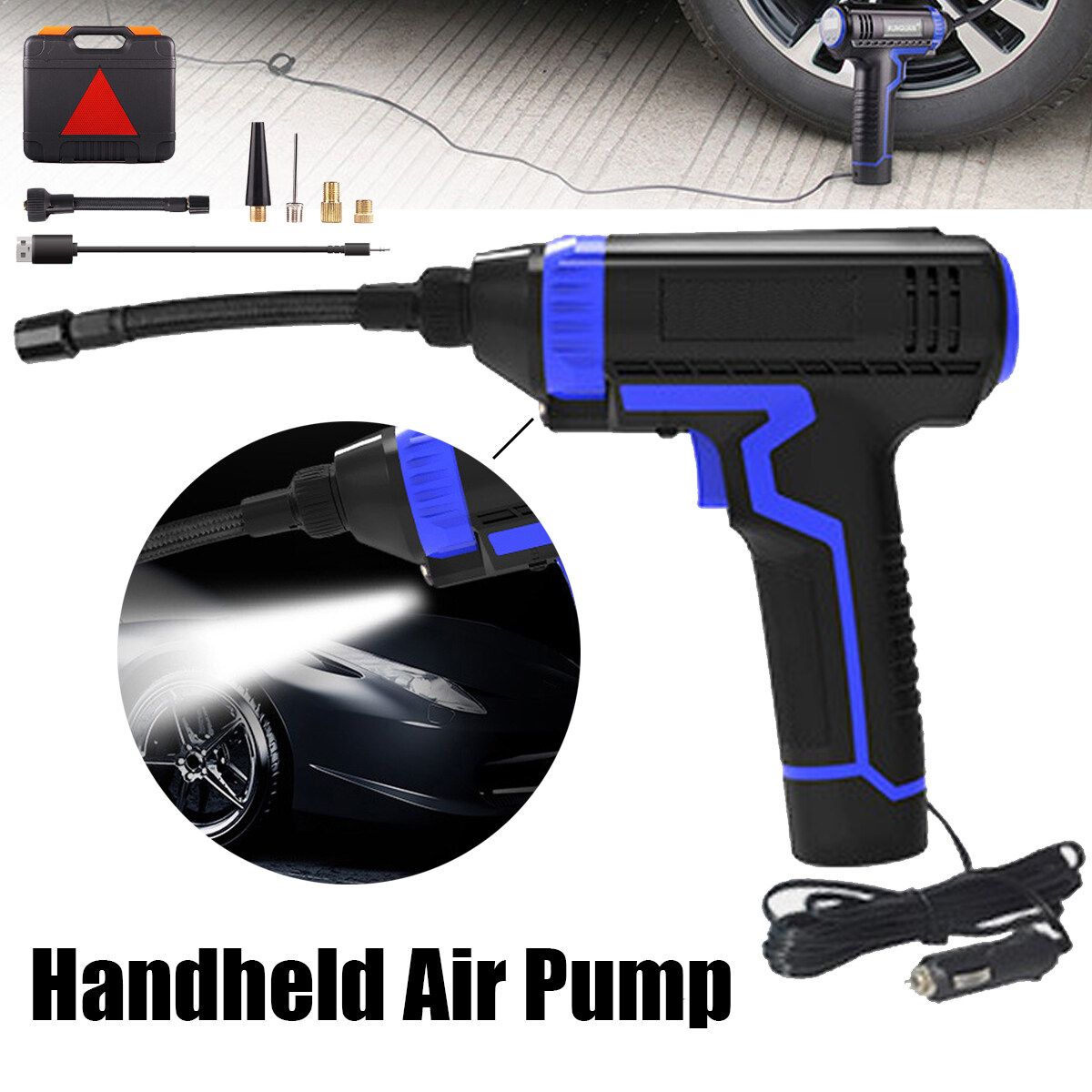 12V 150PSI 40L/min 2200mAh Wired Air Compressor, Portable Tire Inflator, Hand Held Air Pump With Digital LCD Rechargeable Li-ion
