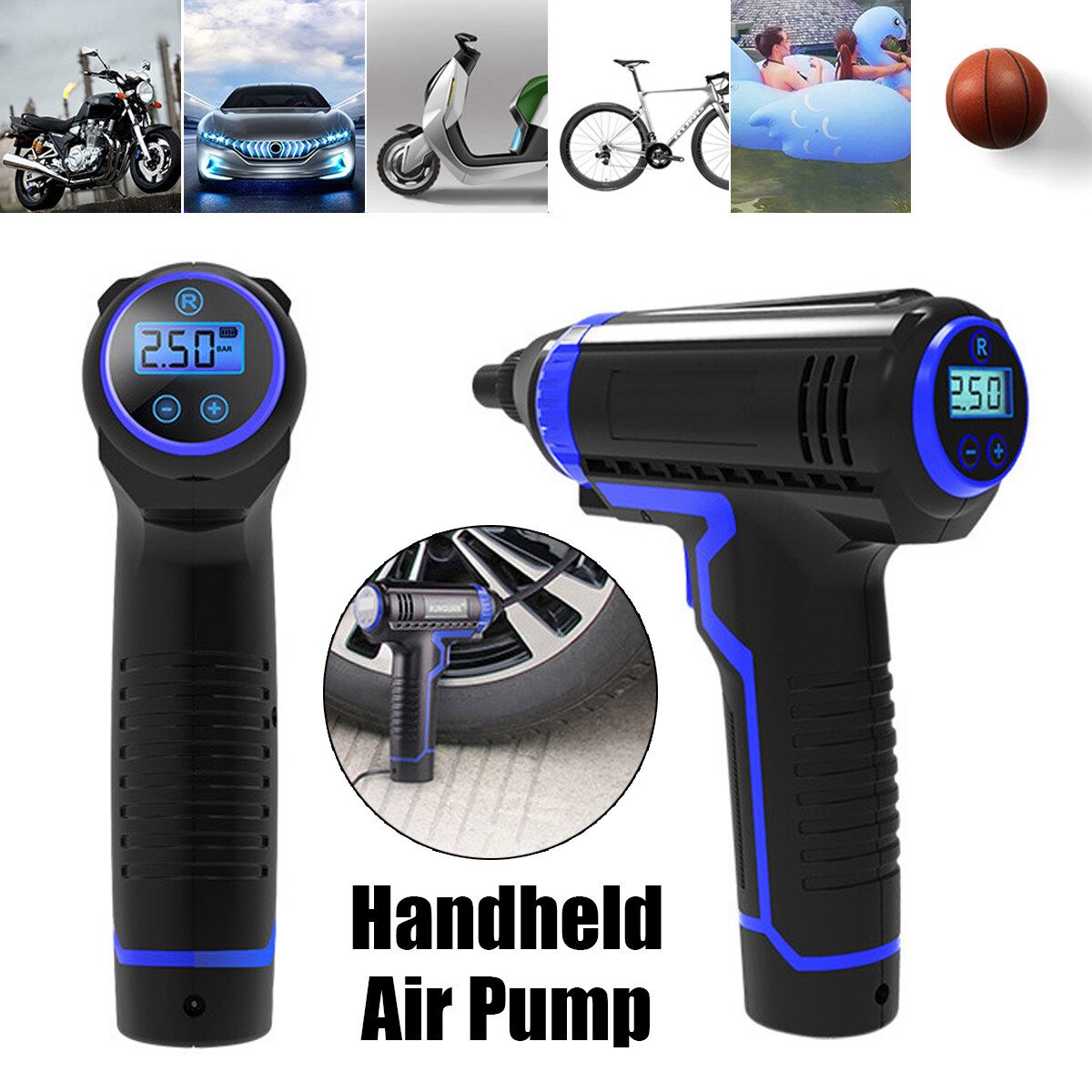 12V 150PSI 40L/min 2200mAh Wired Air Compressor, Portable Tire Inflator, Hand Held Air Pump With Digital LCD Rechargeable Li-ion