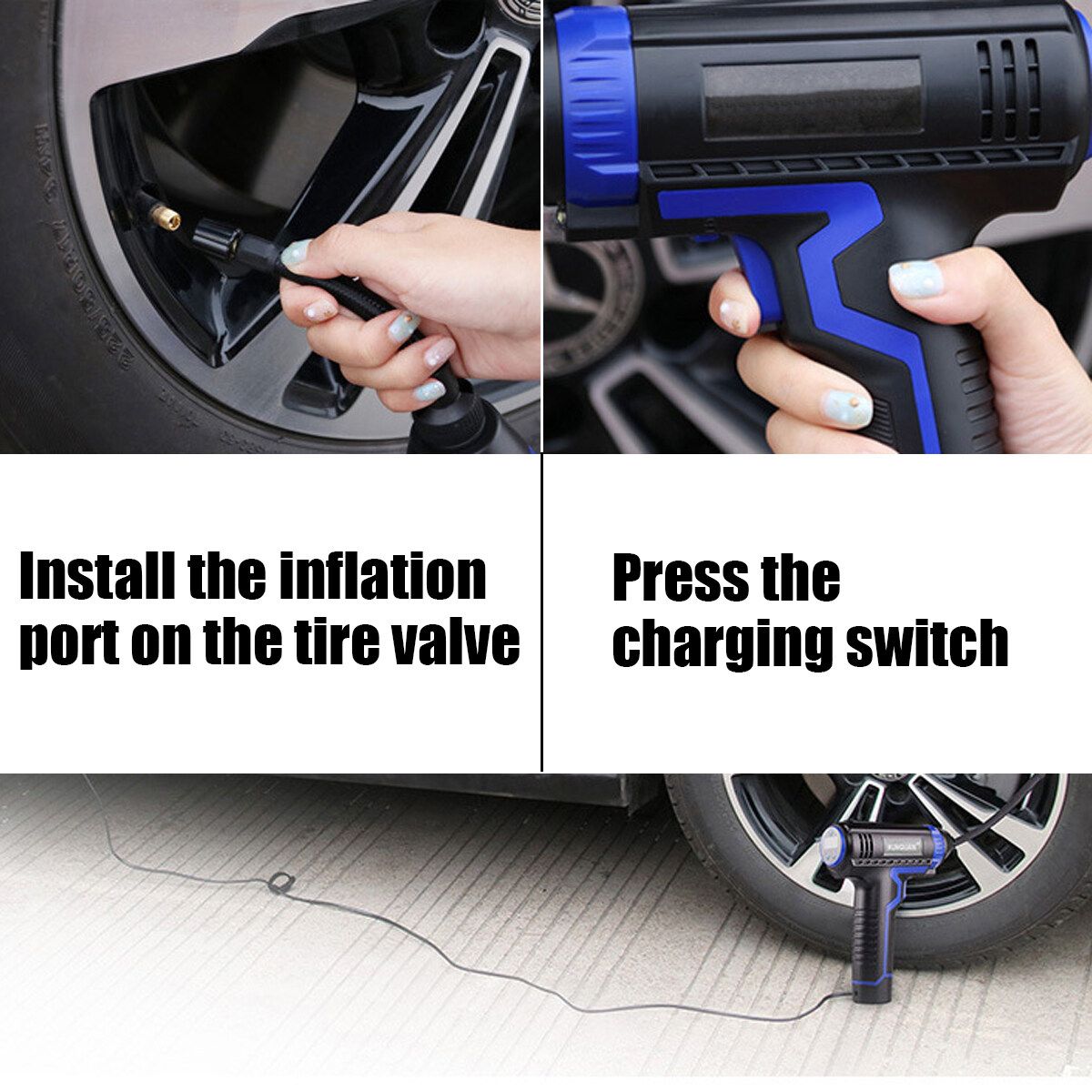 12V 150PSI 40L/min 2200mAh Wired Air Compressor, Portable Tire Inflator, Hand Held Air Pump With Digital LCD Rechargeable Li-ion