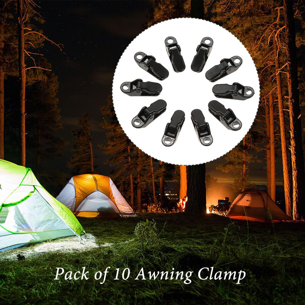 Pack Of 10 Awning Clamp Tarp Clips Snap Hangers Tent Camping