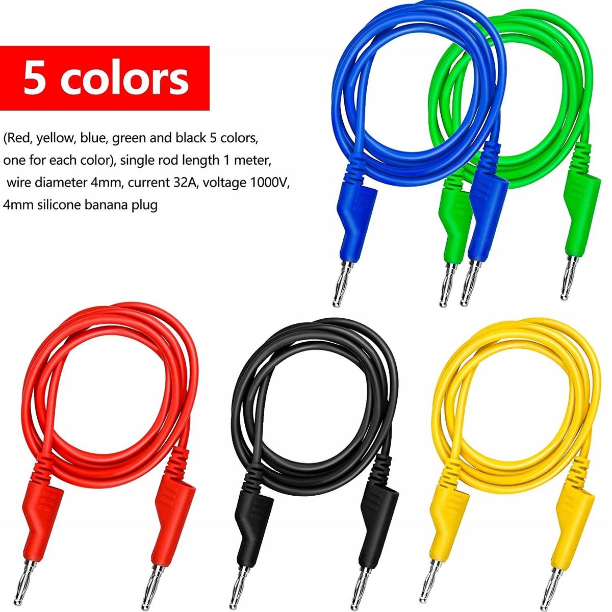 Alligator Clip Electrical Test Insulated Cable with Wires5 Color 1 Meter