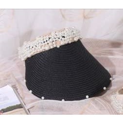 Women's Clustered Pearl Visor Hat - Black