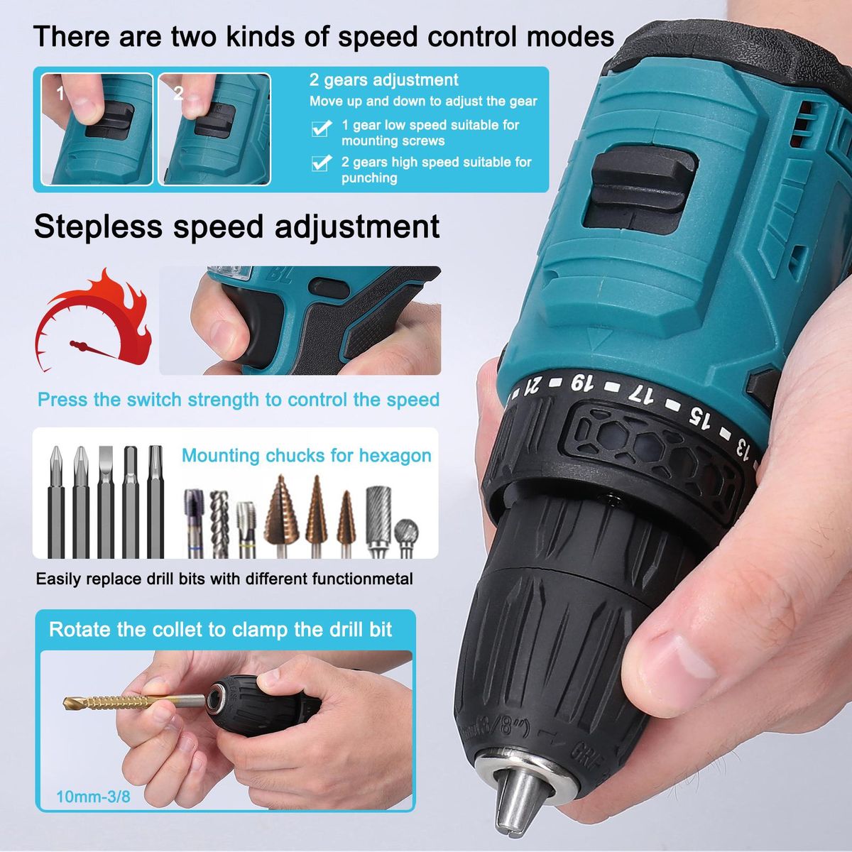 16.8V Cordless Driver Drill Household Electric Screwdriver Regulation Rotation Ways Adjustment Lithium Drill Home Improvement Power Tool