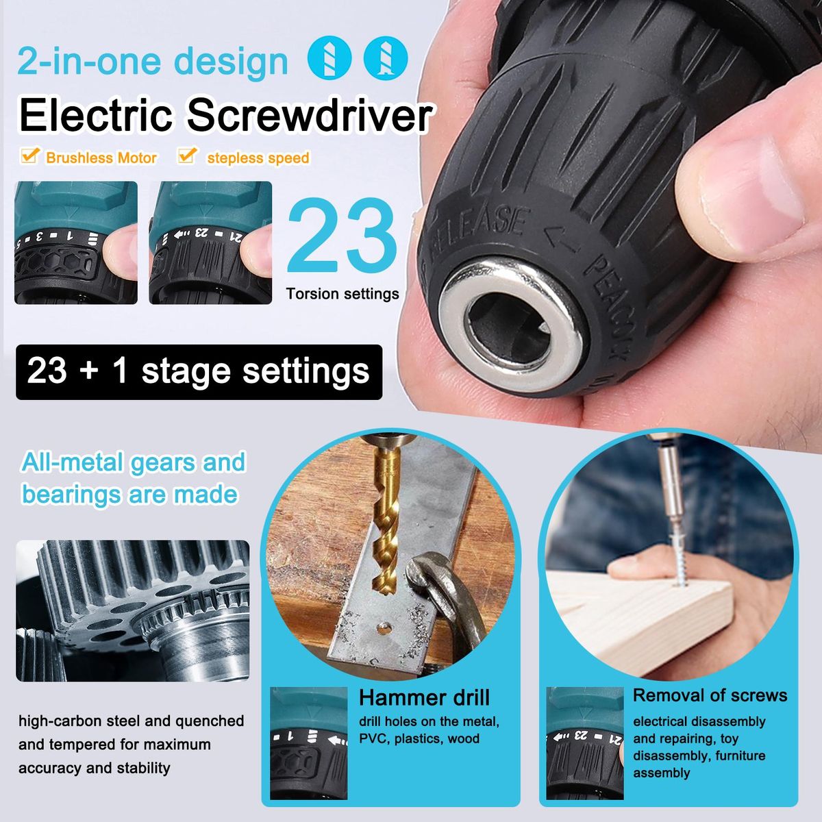 16.8V Cordless Driver Drill Household Electric Screwdriver Regulation Rotation Ways Adjustment Lithium Drill Home Improvement Power Tool