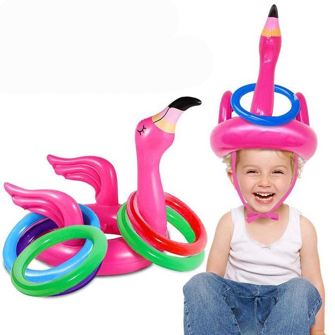 Inflatable Flamingo Ring Toss Game For Family And Kids Party Pool Garden Toys-rose Red-18*14 Inch