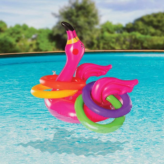 Inflatable Flamingo Ring Toss Game For Family And Kids Party Pool Garden Toys-rose Red-18*14 Inch