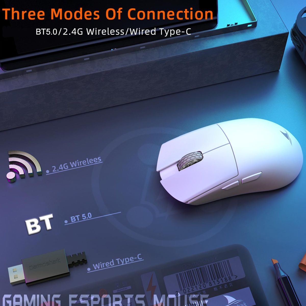 Darmoshark M3s Mini 2KHz E-sports Gaming Mouse Rechargeable Wired 2.4G Wireless BT5.0 26000DPI PAW3395 Optical Sensor Mice For Laptop Computer Gamer