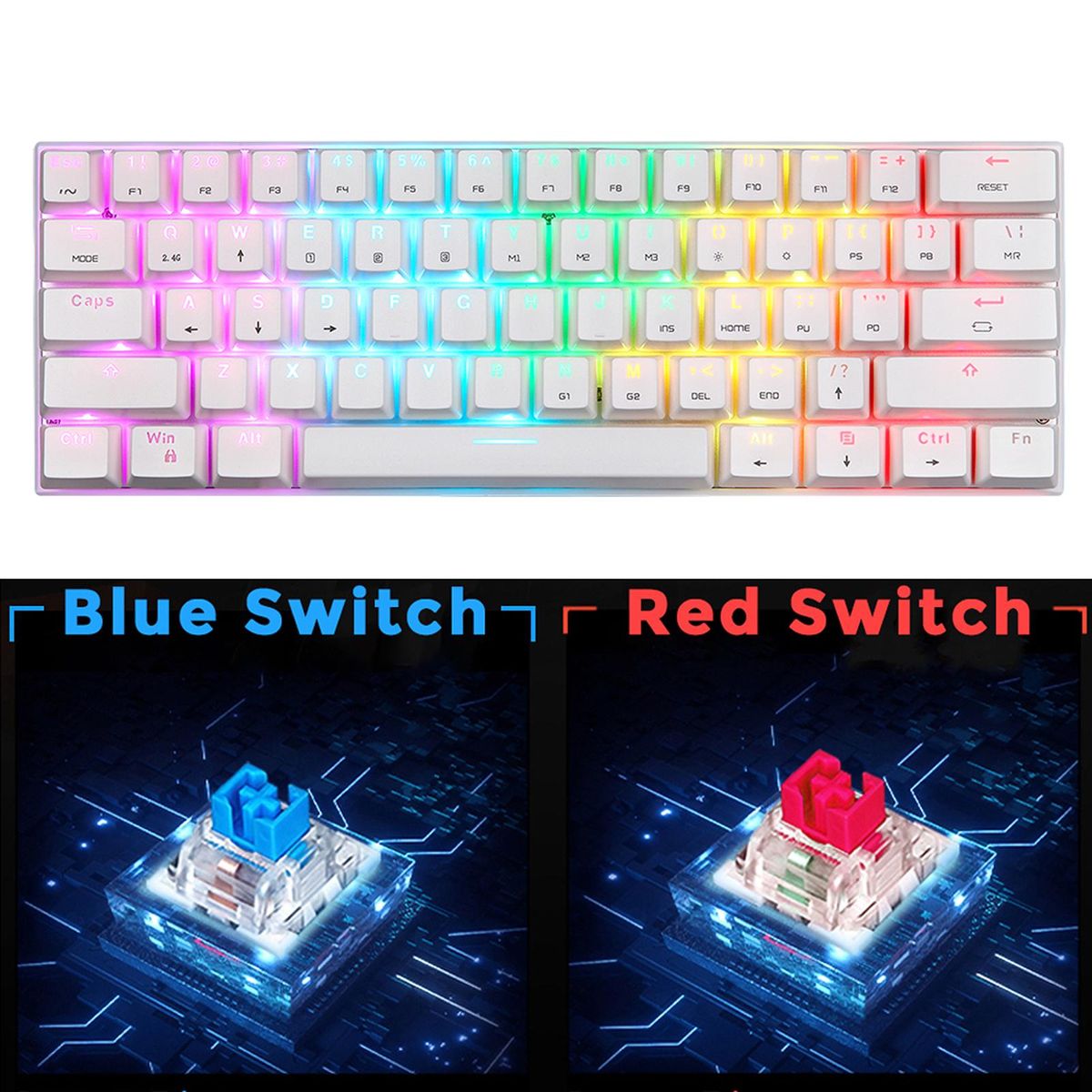 Motospeed SK62 BT  Wireless Gaming Mechanical Keyboard 61 Keys RGB Backlight Red Switch Macro Drive For Laptop PC