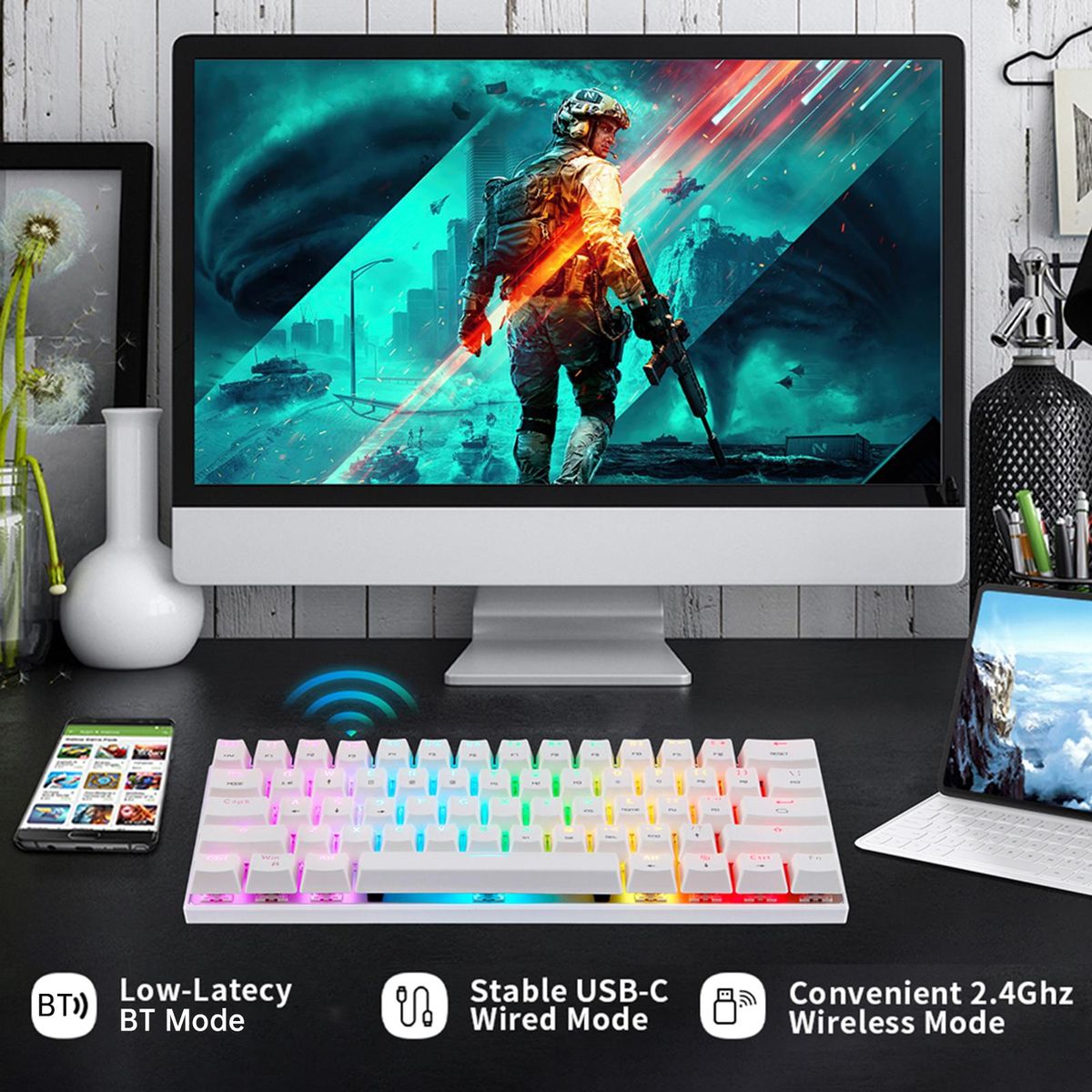 Motospeed SK62 BT  Wireless Gaming Mechanical Keyboard 61 Keys RGB Backlight Red Switch Macro Drive For Laptop PC