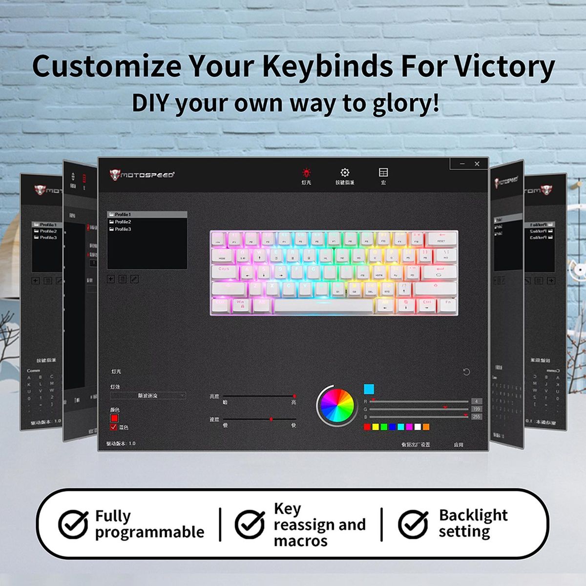 Motospeed SK62 BT  Wireless Gaming Mechanical Keyboard 61 Keys RGB Backlight Red Switch Macro Drive For Laptop PC