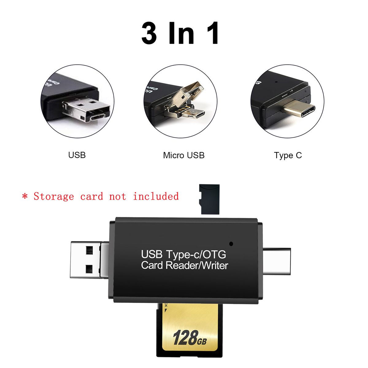 Card Reader Portable USB 3 In 1 Memory Card Adapter For TF