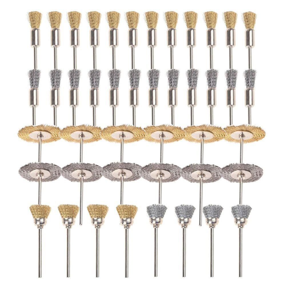 44 Pieces Mini Wire Brush Wheel Cup Brass Steel Wire Brush Set 1/8inch  3mm Shank For Power Dremel Rotary Tools Polishing Buffing Tools