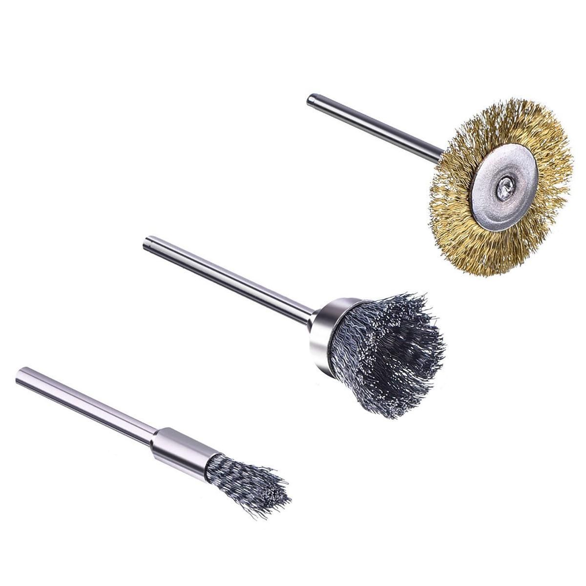 44 Pieces Mini Wire Brush Wheel Cup Brass Steel Wire Brush Set 1/8inch  3mm Shank For Power Dremel Rotary Tools Polishing Buffing Tools