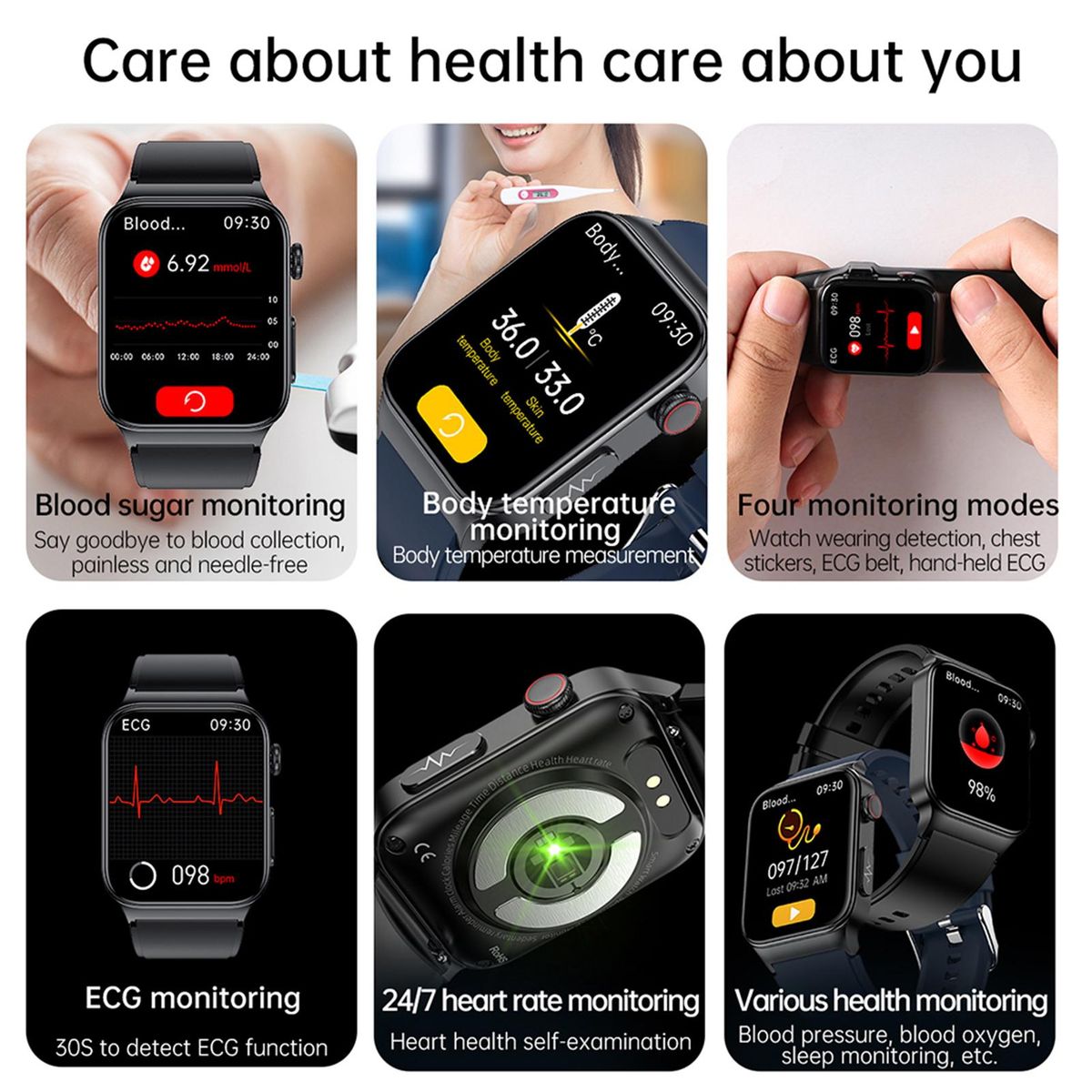 Smart Watch Comprehensive Health Monitoring  Blood Sugar ECG Personalized Dial  BT5.1 Watch Smart Watch  Sports Waterproof  Heart Rate Monitor  Glucose Monitor Watch