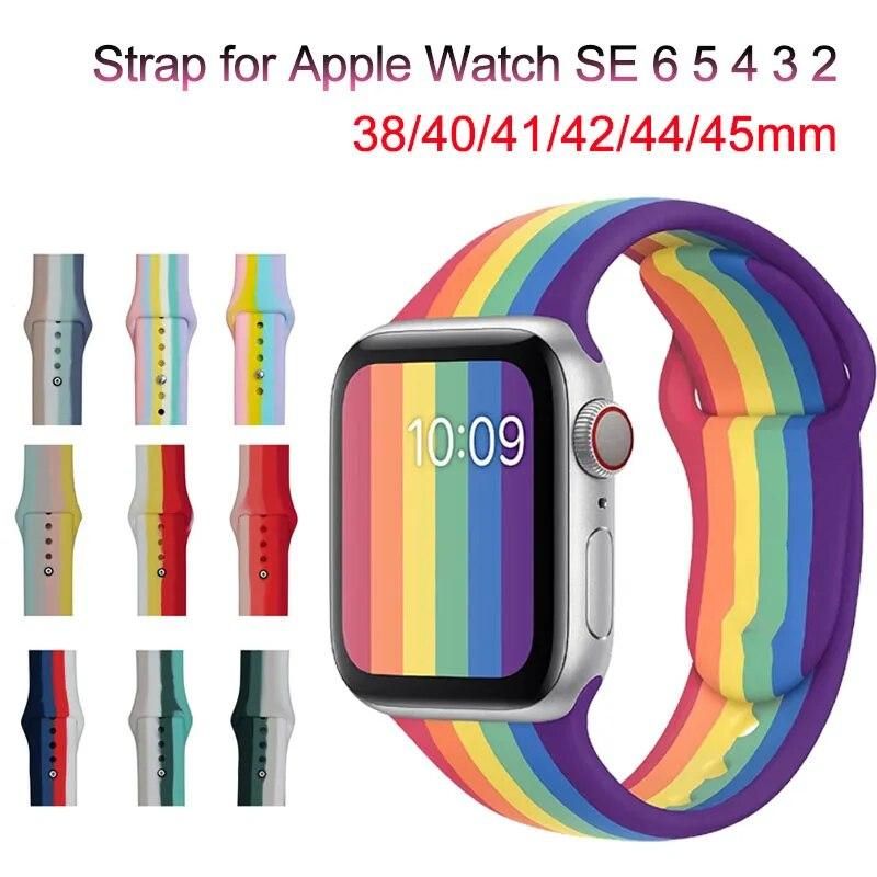 Rainbow Sport Silicone strap For Apple Watch Ultra Series iWatch 6 5 4 3 2  38mm 40mm 41mm 42mm 44mm 45mm Bracelet Correa Strap