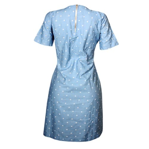Women's Pearl Polka Dot Denim Shift Dress- Blue