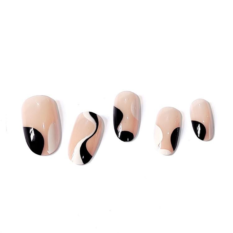 24pcs Fake Nails White And Black Stripe Wear Long Paragraph Fashion Manicure Patch Save Time Wearable Nail With Both Glue And Double Sided Abhesive