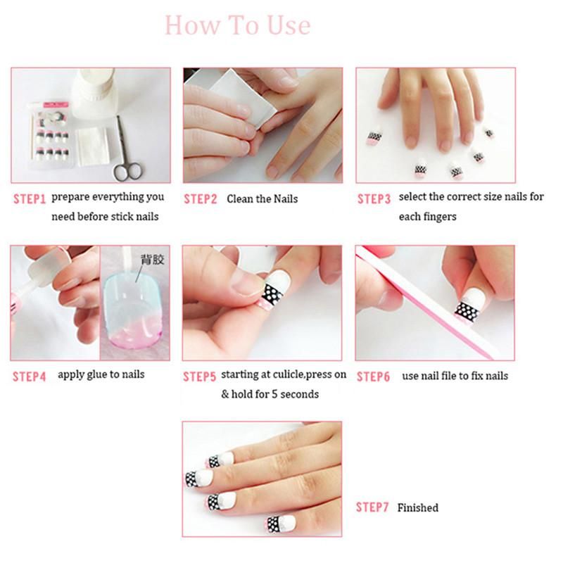 24pcs Fake Nails White And Black Stripe Wear Long Paragraph Fashion Manicure Patch Save Time Wearable Nail With Both Glue And Double Sided Abhesive