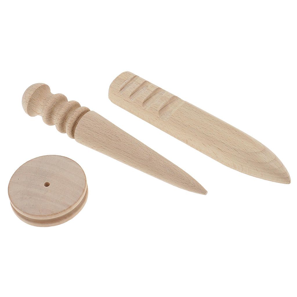 3 Pieces Wood Edge Slicker Burnisher Leather Craft Working
