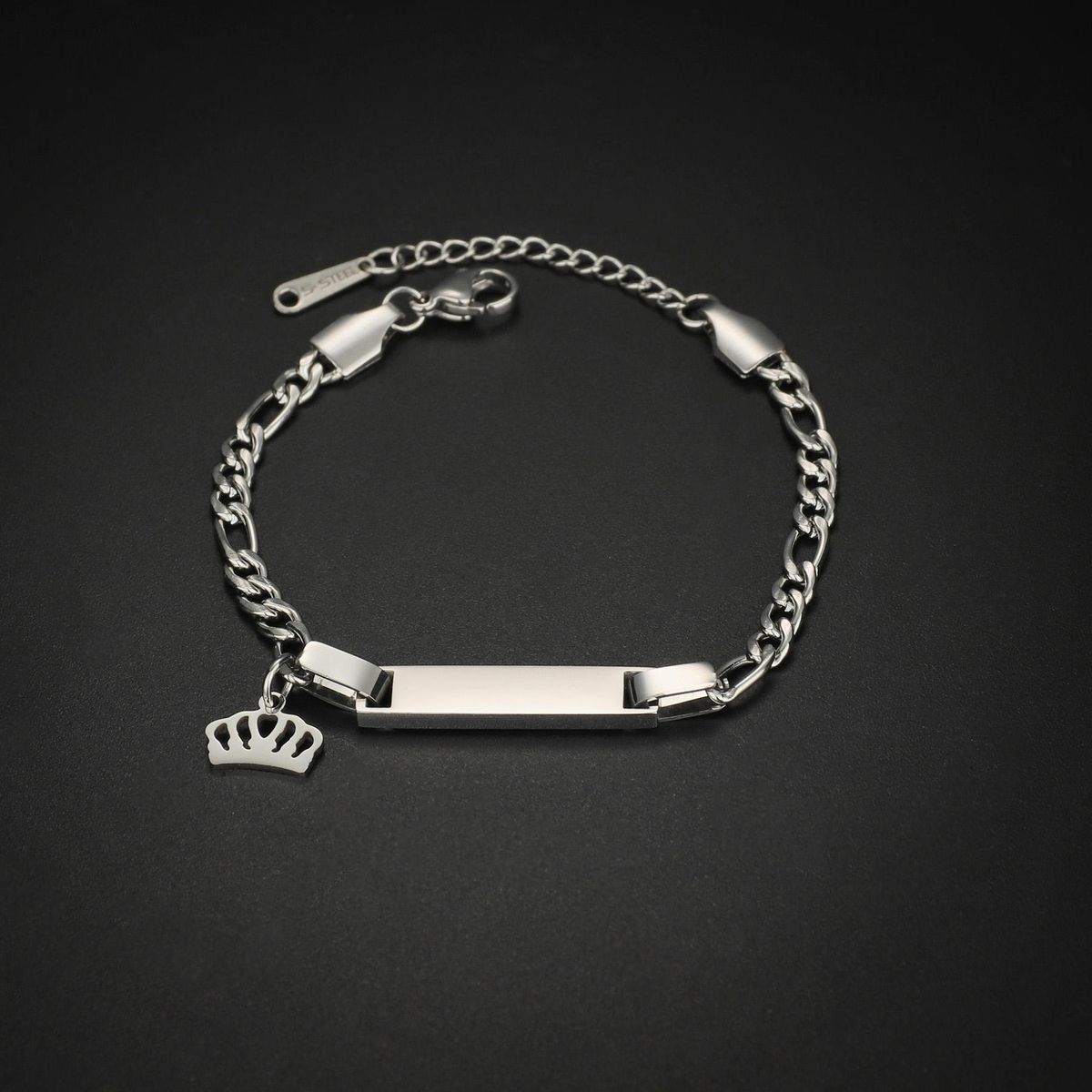 Custom Personalized Name Baby ID Bracelet Stainless Steel Engrave Figaro Chain Link Newborn Crown Bracelet for Children Gifts