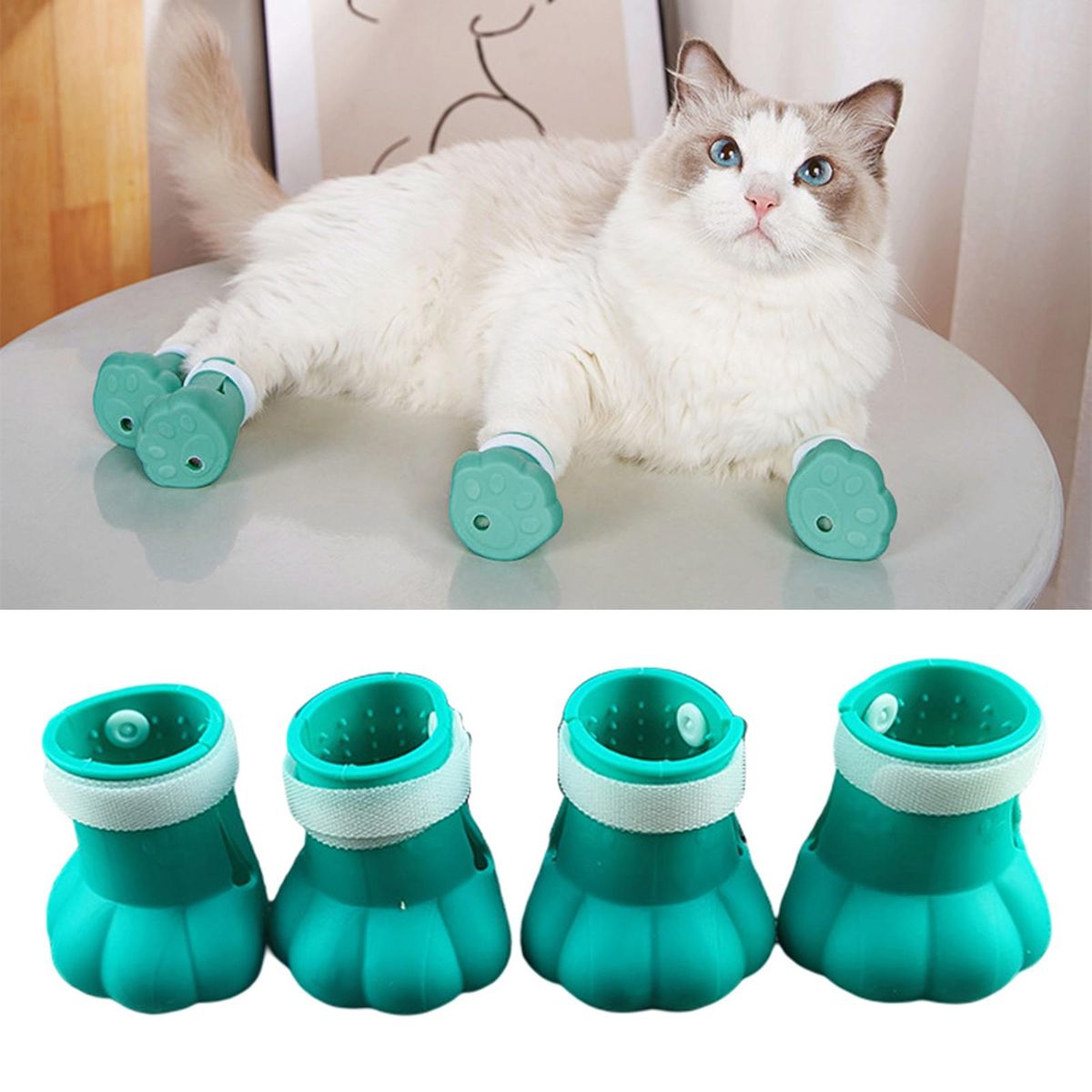 4Pcs Cat Claw Covers Feeding Drugs Cat Foot Claw Covers Light Blue
