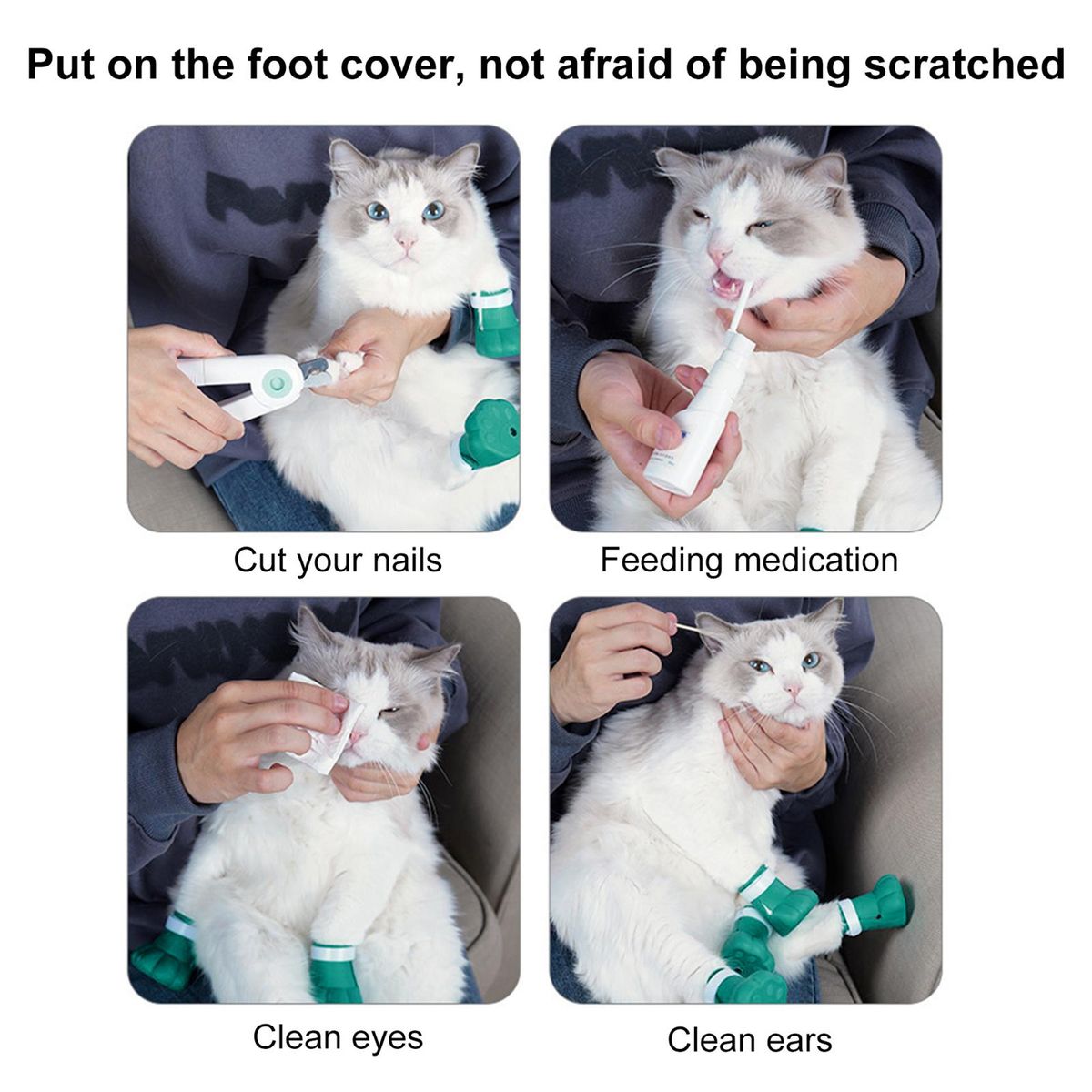 4Pcs Cat Claw Covers Feeding Drugs Cat Foot Claw Covers Light Blue