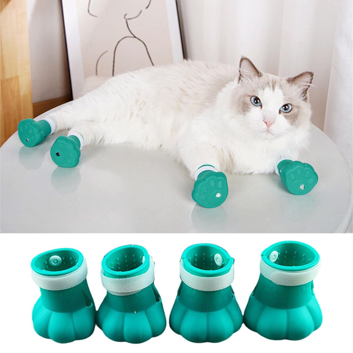 4Pcs Cat Claw Covers Feeding Drugs Cat Foot Claw Covers Light Blue