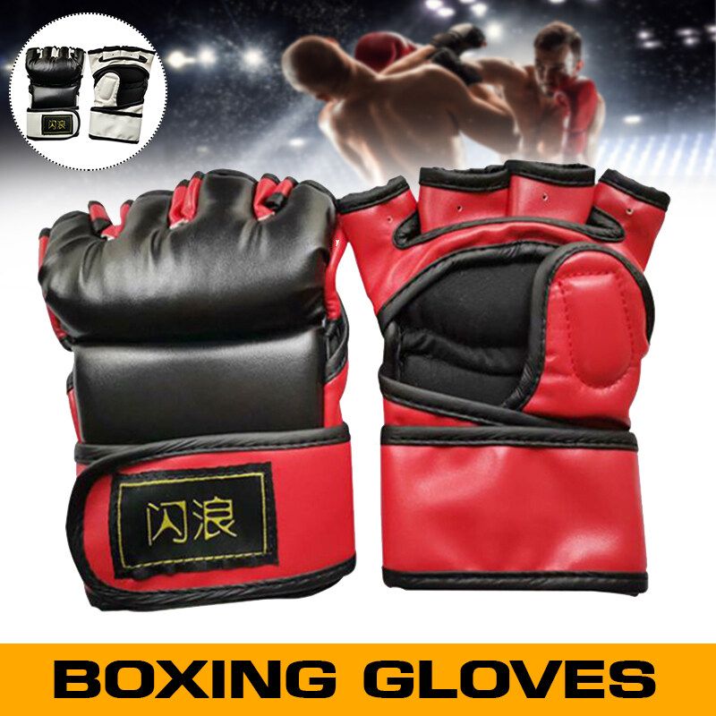 1 Pair PU Leather Fighting Taekwondo Sparring Grappling Boxing Training Shock Absorption / Slip / Protect Palm L/XL Red+Black-XL