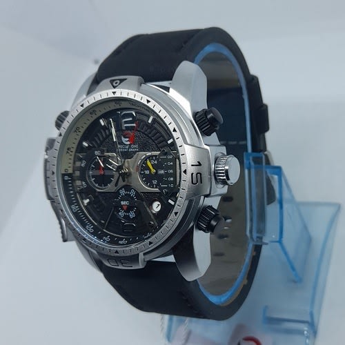 Time Leader Chronograph Leather Watch - Black