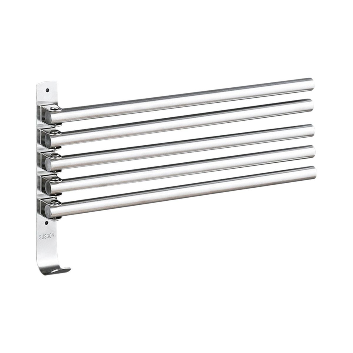 Swivel Out Towel Racks with Hooks 5-Bars Foldable Arms Bath Towel Hanger Wall Mount Towel Bar Stainless Steel Towel Holder Organizer for Bathroom Kitchen