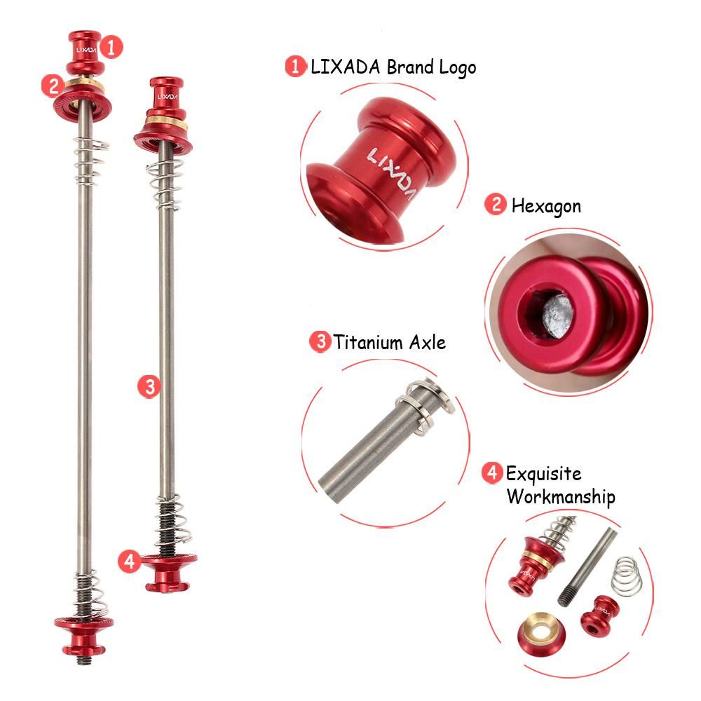 Lixada 2Pcs Ultralight Bicycle Skewers Quick Release Titanium Axle QR Skewer Mountain Road Bike Bicycle Cycling MTB Wheel Hub Skewers