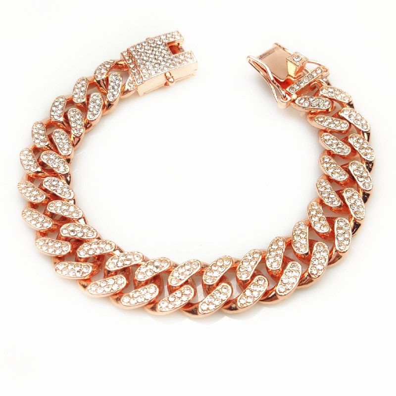 Rhinestone Dog Chain Collar Metal-rose Gold