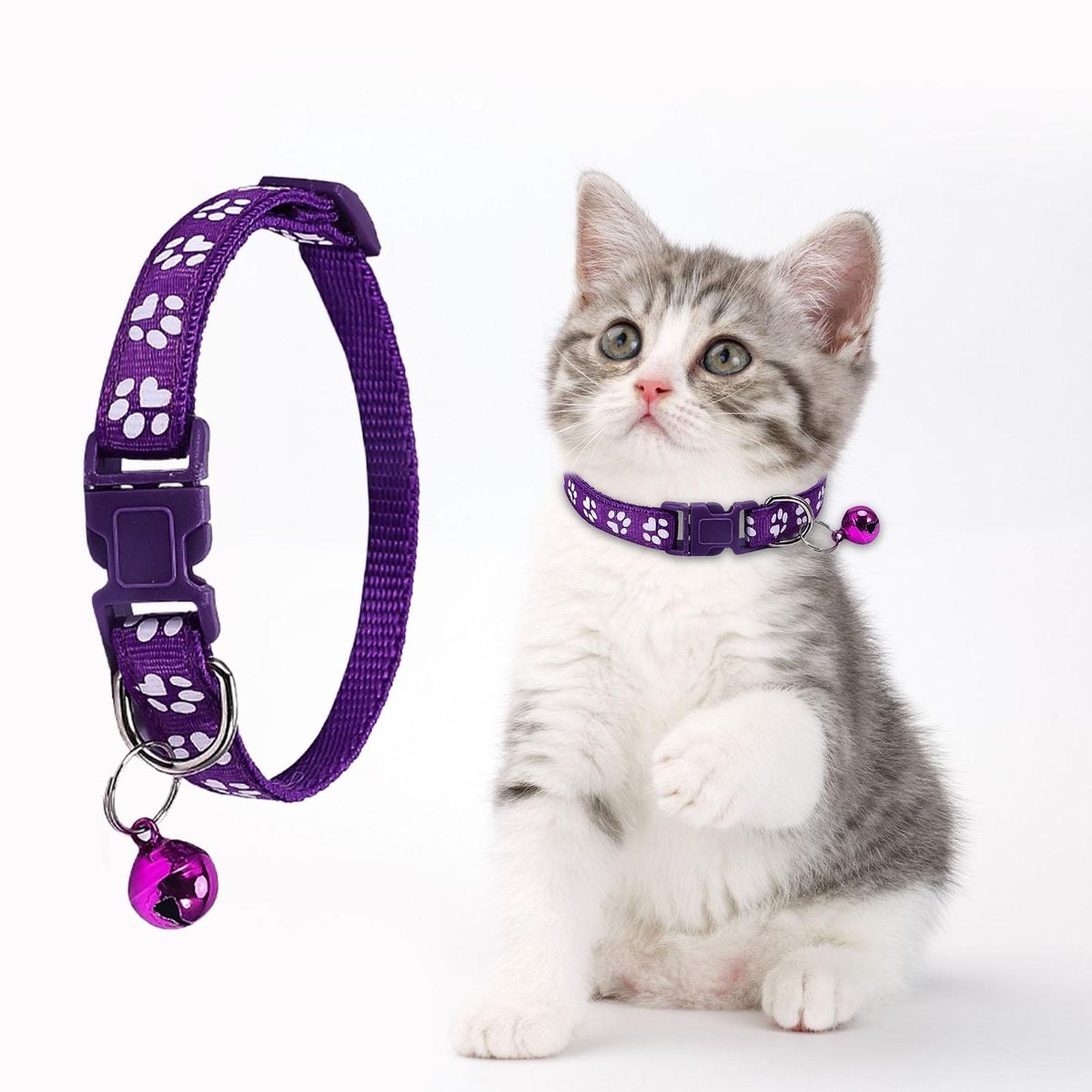 2Pcs Dog Neck Strap Paw Pattern Pet Cat Dog Collar Strap Purple