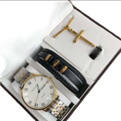 Non Rusting Complete Set Of Men's Wristwatch/Wrist Set/Necklace/Ring
