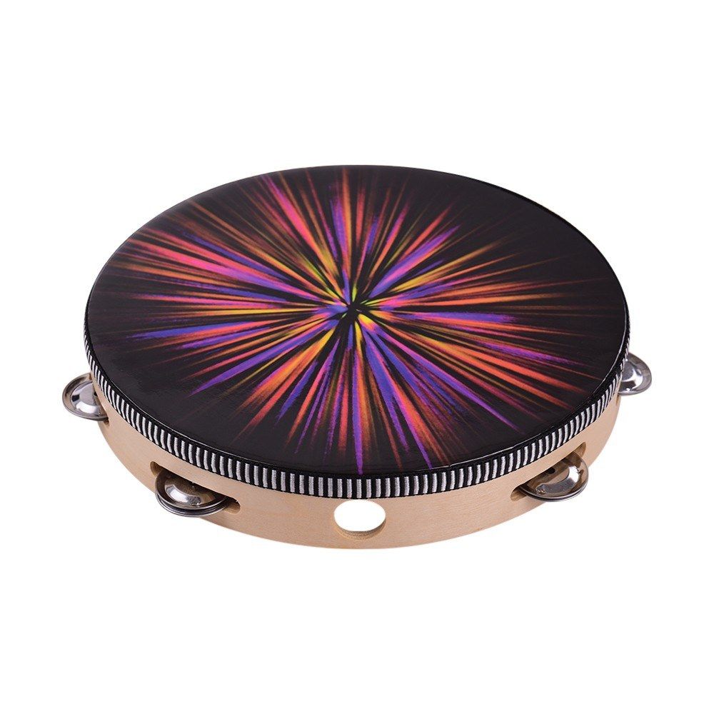 10 Inch Wooden Rdiant Tambourine Handbell Hand Drum With