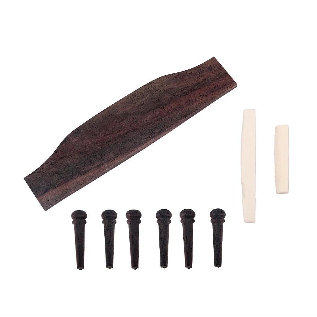 Acoustic Guitar Replacement Set Ebony Bridge End Pins Bone Saddle & Nut and wood Bridge Parts