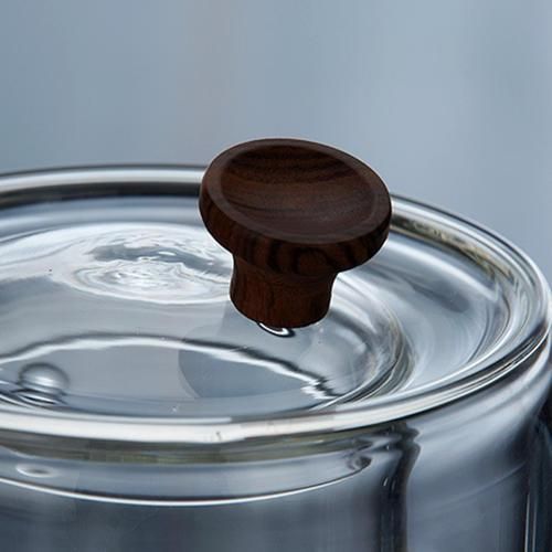 1PC Heat Resistant Glass Teapot Wooden Side Handle Kettle Transparent Teapot Boiling Tea Maker