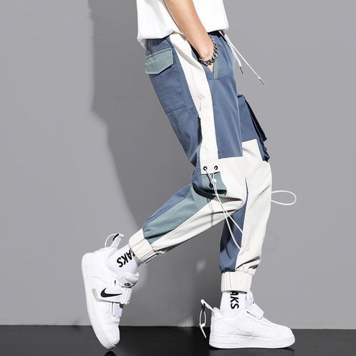 Cargo Combat Pant Joggers With Buckle Casual Pants - Blue