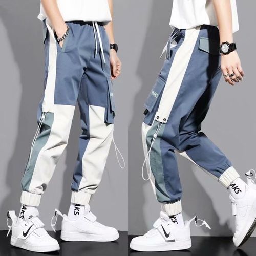 Cargo Combat Pant Joggers With Buckle Casual Pants - Blue