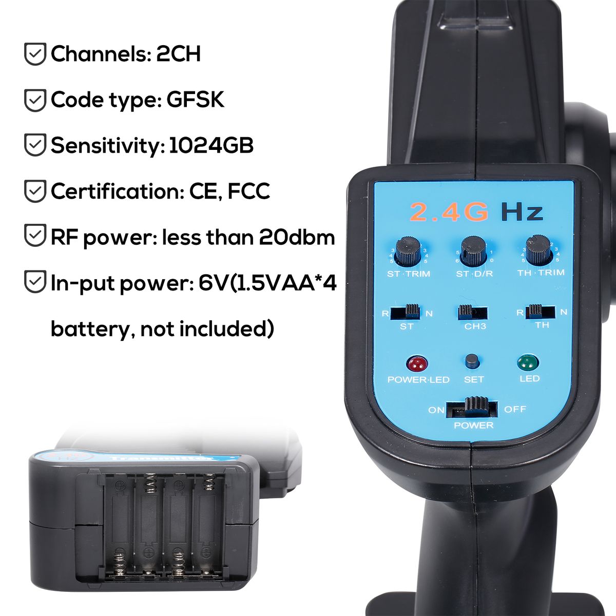 2.4G 2CH Transmitter Remote Controller With Receiver For