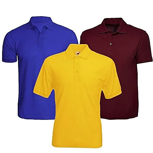 3 In 1 Quality Polo Shirts Bundle(royal Blue , Yellow, Wine)